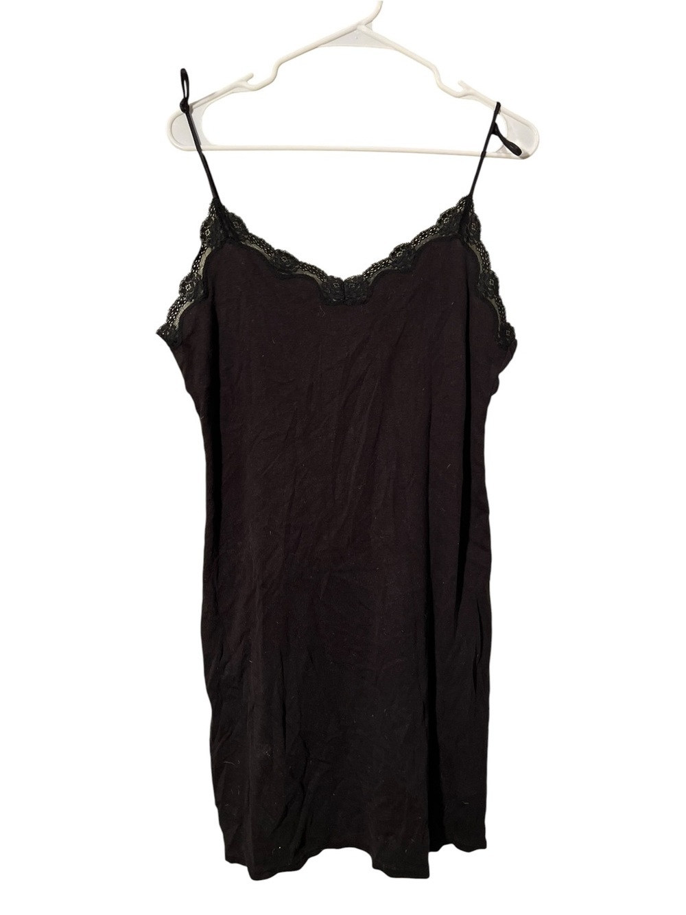 Calvin Klein Women's Size Large Mini Slip Dress Black Sleeveless Lace V-Neck Tie